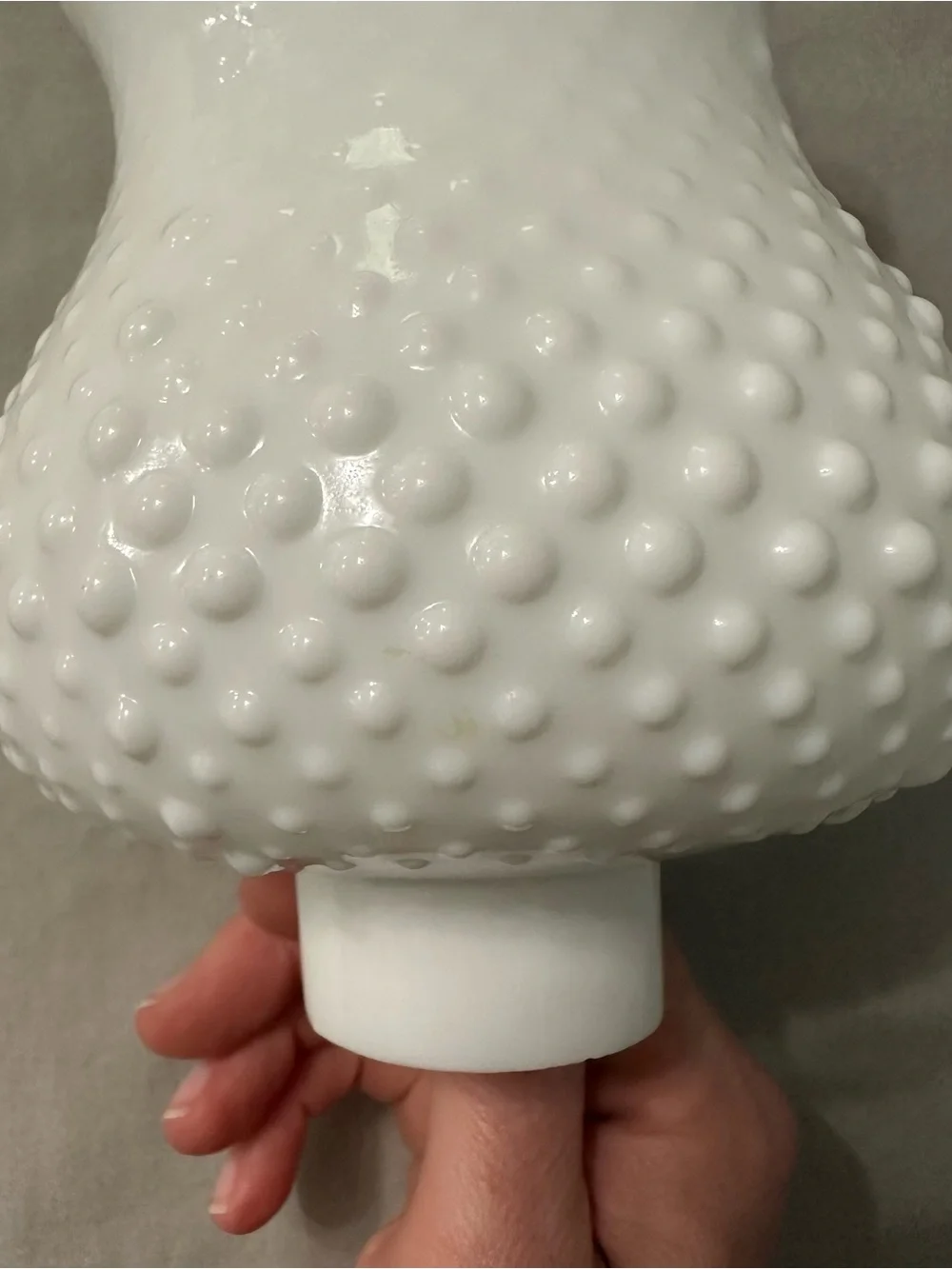 Vintage White Milk Glass Hobnail Hurricane Lamp Shade Ruffled Blue Crest